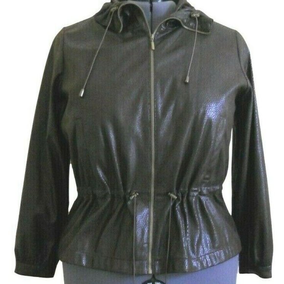 Ruby Rd 16W Brown Faux Snake Print Anorak Cinch Waist Toggles - Picture 1 of 8